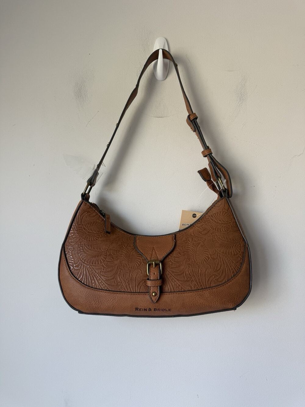NWT REIN & BRIDLE Brown Floral Embossed WESTERN Shoulder Bag Purse SLHB018
